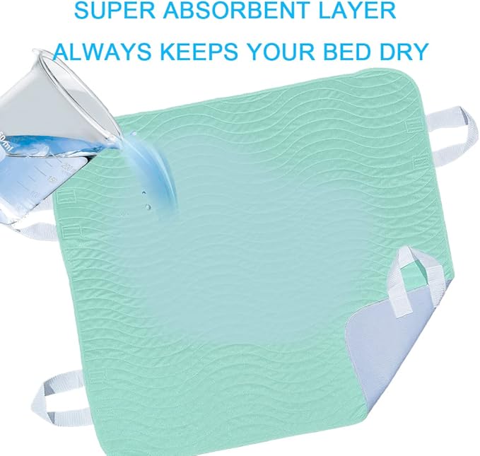 2 Pack Bed Pads for Incontinence Washable Reusable Mattress Pad Waterproof with 4 Convenient Handles Bed Pads for Incontinence Person 36” × 34” Inch