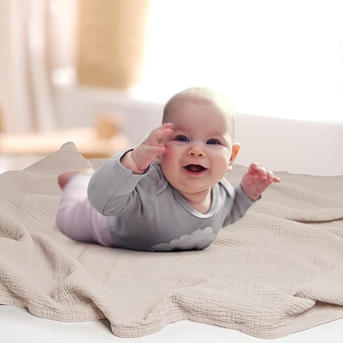 Lulu moon Muslin Quilt Blanket, Crib Blanket for Baby and Toddler,47x47 Inches(Ivory)