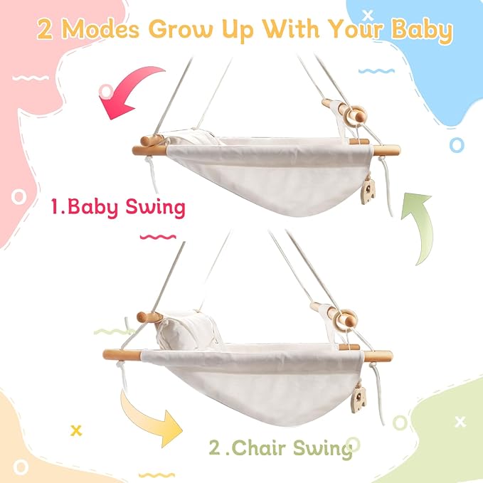 Baby Swing Outdoor Indoor for Infants to Toddlers, Portable Adjustable Baby Porch Swing with 5-Point Safety Belt, Kids Tree Hanging Chair Toys for Door Garden Backyard