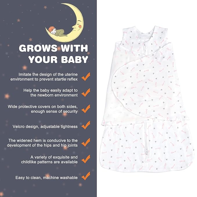 Swaddle-Blanket Baby Girl & Boy Swaddles Newborn Infant Transition 100% Cotton Wrap Blankets, 3-Way Adjustable Wearable Blanket, TOG 1.0 (Love, Small, 0-3 Month)