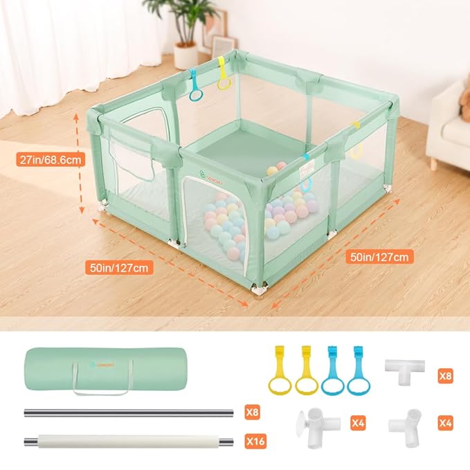 COMOMY Playpens for Babies and Toddlers, Small Baby Play Pens, Activity Center for Baby Safe and Non-Slip Baby Fence, Full Mesh Design, Indoor & Outdoor Kids Activity Center (Dark Green, 50"x50")