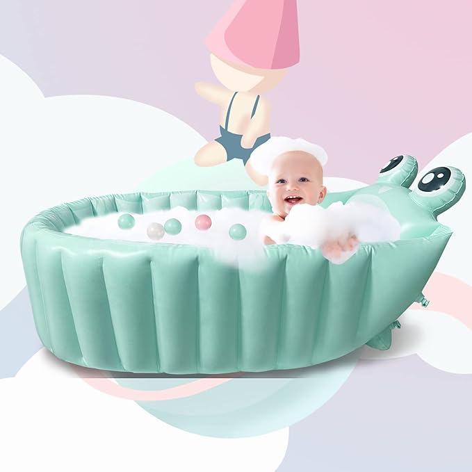 HotMax Inflatable Baby Bathtub Portable Travel Bath Tub for Infants to Toddler Foldable Non Slip Spa Tub with Air Pump (Green)