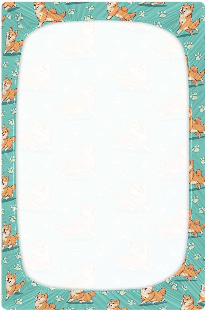 Baby Crib Sheets Fat Shiba Inu Crib Sheets for Boys Girls,Neutral Bassinet Toddler Bed Play Sheets Breathable Soft and Portable 52 * 28 * 9in