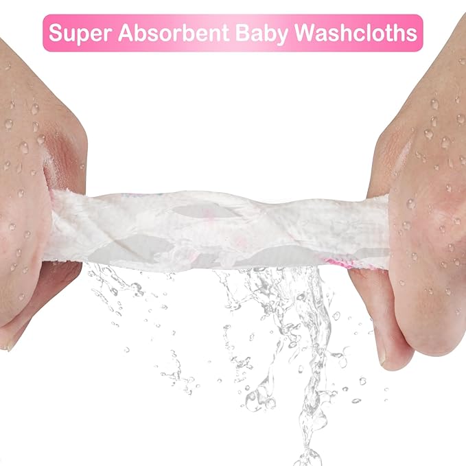 Viviland Baby Washcloths, Super Soft Baby Bath Towels for Newborn 24 Pack, Absorbent Face & Body Wash Cloth for Baby Girl, Mermaid Pattern, 9 x 9 inch