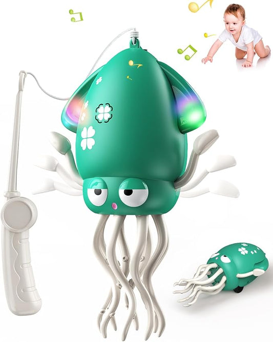 Magic Dancing Octopus Toy - Smart Obstacle-Dodging Robot with LED Light Show & Music, USB Rechargeable Tummy Time Squid Toy for Babies | Electric Crawling Octopus | Interactive Gift for Kids 3+