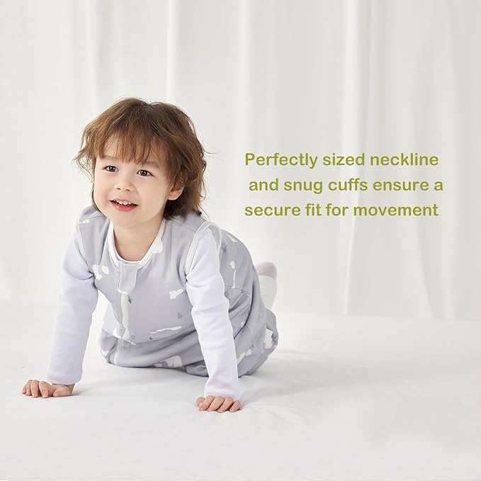 Super Soft 1.5 TOG Sleep Sack with Legs, 100% Organic Cotton Warm Comfy All Season Toddler Sleep Sack with Feet, White Bear, Size M