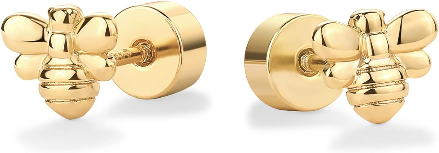 PAVOI 14K Gold Plated Dainty Flat Back Earrings for Women - Hypoallergenic Sterling Silver Posts Helix Cartilage Piercing Jewelry - Emoji Motif Bow Celestial Flatback Gold Stud Earrings Screw Back