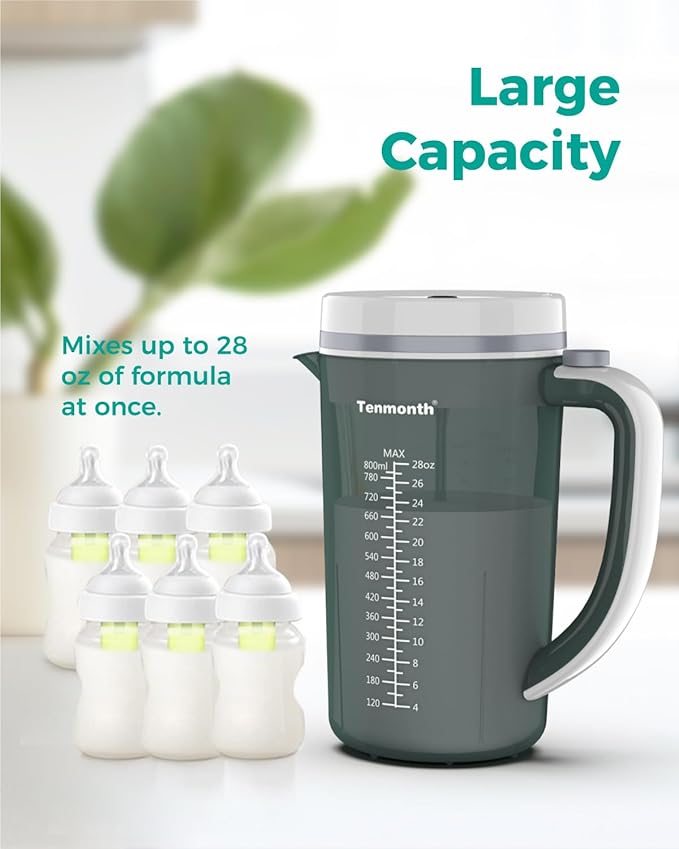 Electric Baby Formula Mixer Pitcher, Fast Baby Formula Maker with No Drip Spout & Locking Lid, Motorized 28oz Clump-Free Mixing, No Air Bubbles, BPA-Free & Portable for Travel