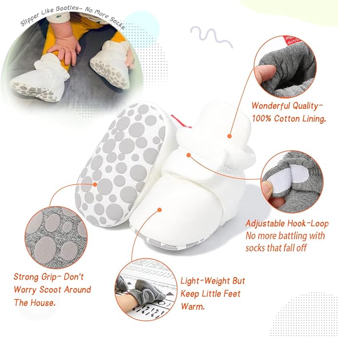 Sawimlgy Newborn Infant Baby Girl Boy Cotton Booties Stay On Sock Slippers Soft Bedroom Shoes Non-Skid Ankle Boots With Grippers Toddler Crib Warm Shoe First Walker Birthday Shower