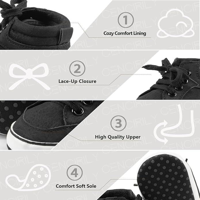 CENCIRILY Baby Boys Girls High Top Sneakers Soft Soles Anti Skid Infant Ankle Shoes Toddler Prewalker First Walking Crib Shoes