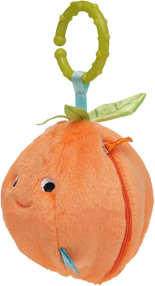 Manhattan Toy Mini-Apple Farm Orange Baby Travel Toy with Rattle, Squeaker, Crinkle Fabric & Teether Clip-on Attachment