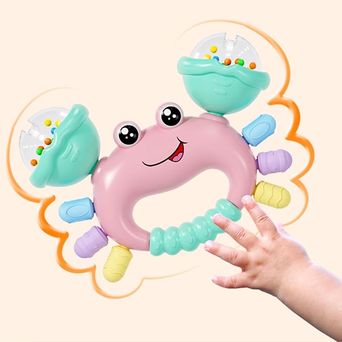 Baby Crab Rattle Toy - ABS Material, Handheld Crab Shaped Toy for Infants, Early Education Grip & Smart Toy for Newborn Boys and Girls(345A) (Pink)