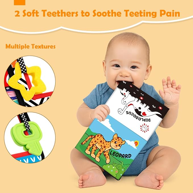 Baby Toys 0-6 Months - Tummy Time Toy Black and White High Contrast Newborn Toys - Baby Mirror with Cloth Book Teether - Montessori Sensory Crinkle Toy for Infant 0-3-6-12 Month Boy Girl Shower Gifts