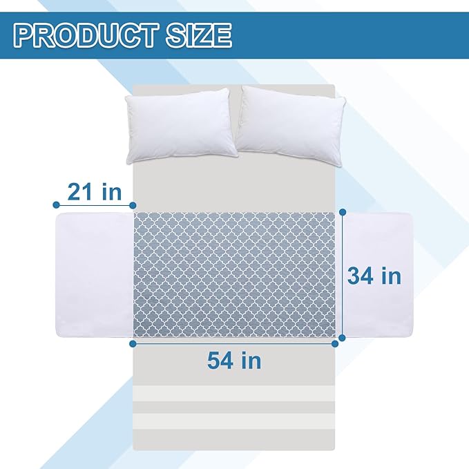 OUTCREATOR® Saddle Style Bed Pad with Tuck-in Sides, 34" x 54" Reusable Incontinence Underpad, Absorbent Waterproof Washable Quilted Tuckable Mattress Protector for Adults, Elderly, Kids, Pets (Gray)