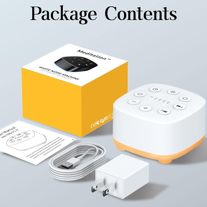 Meditation White Noise Sound Machine 30 Soothing Sounds with 32 Volume Control 12 Night Light 5 Timers Portable Sleep Machine for Travel Powered by AC or USB Sleep Therapy for Baby Kids Adults (White)