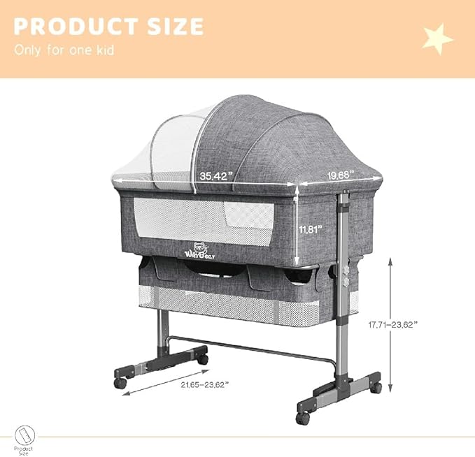 Baby Bassinets Bedside Sleeper, 3 in 1 Baby Bassinet, Adjustable Easy Folding Portable Bed, with Mosquito Nets, Large Storage Bag, Comfortable Mattresses, for Infant/Baby/Newborn (Gray)