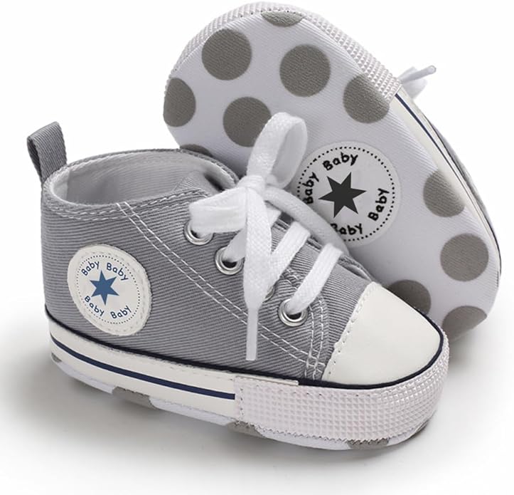 Unisex Baby Boys Girls Shoes, Newborn Infant Non-Slip Canvas Denim High Top Sneakers, Toddler First Walkers Shoes