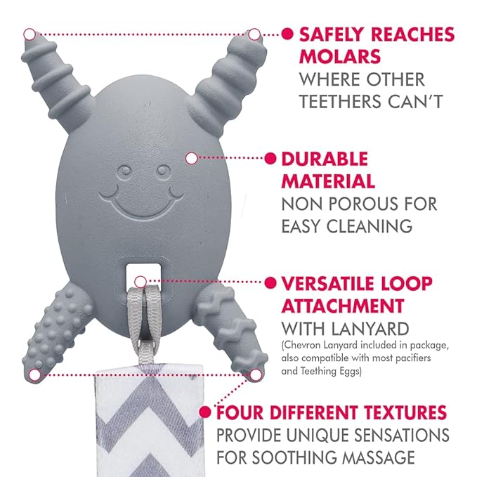 The Official Molar Magician Baby Teether - Freezable Molar Teething Toy for Baby, Infant & Toddler - Made in The USA - Sensory Toy 3-12, up to 18 Months, Gray