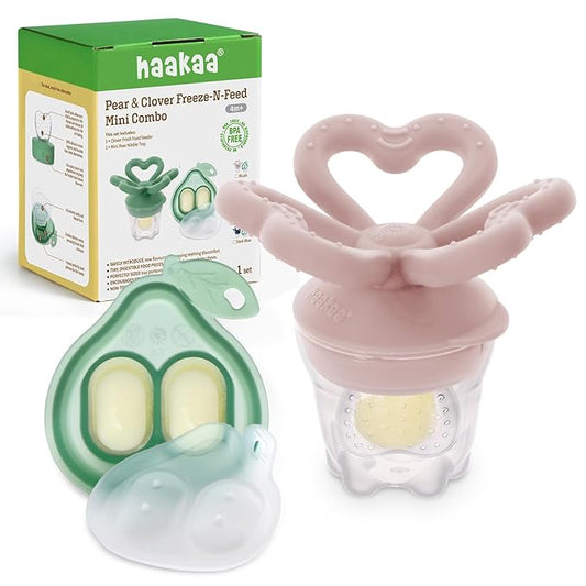 Haakaa Clover Baby Fruit Feeder Teether & Mini Freezer Nibble Tray – BPA-Free Silicone Breastmilk Popsicle Mold for Baby Teething Relief & Self-Feeding, 4M+(Blush)
