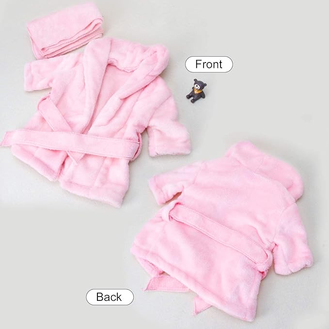SPOKKI Newborn Photography Props 7 PCS Newborn Girl Photoshoot Outfits Babies Robe Props with Bath Towel Slippers Cucumber Curler Hat Makeup Brush for Infant Boys Girls