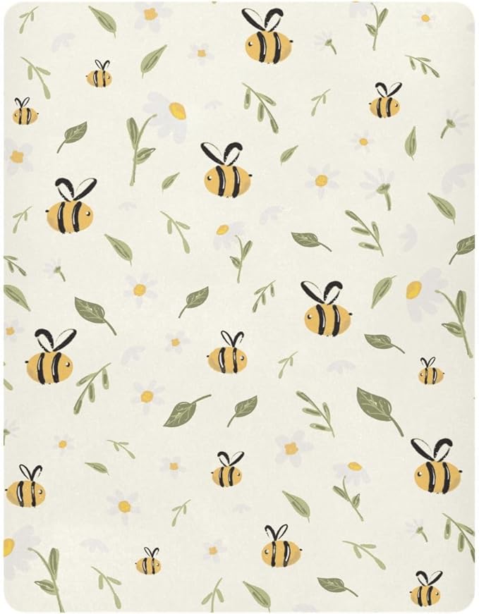 Baby Crib Sheets Bee Honey Crib Sheets for Boys Girls,Neutral Bassinet Toddler Bed Play Sheets Breathable Soft and Portable 52 * 28 * 9in