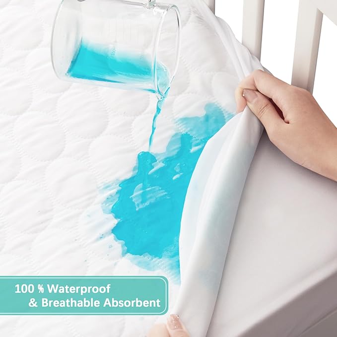 Crib Mattress Protector Pad Waterproof, Toddler Waterproof Crib Mattress Cover, Machine Washable & Dryer Fit Baby Toddler Bed Mattress Protector (Standard Size 52” x 28”)