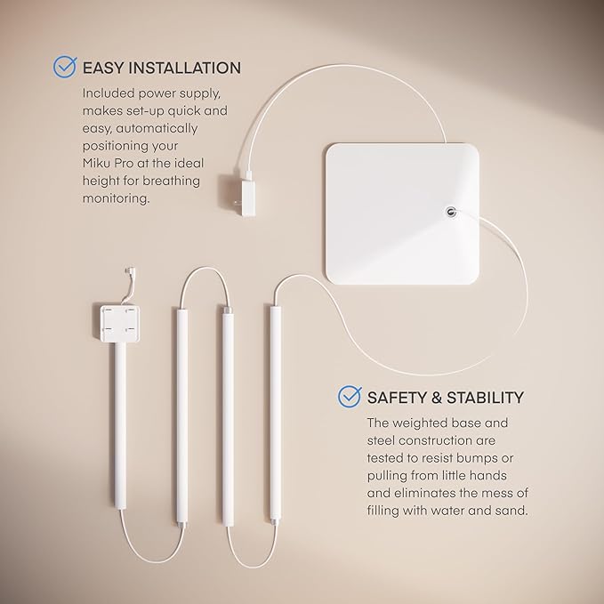 Miku Pro Upgraded Smart Baby Monitor with Camera, Wall Mount and Floor Stand, Real-Time Breathing and Sleep Tracking, Contact-Free Alerts, Sleep Analytics for Infants, Requires Paid Membership