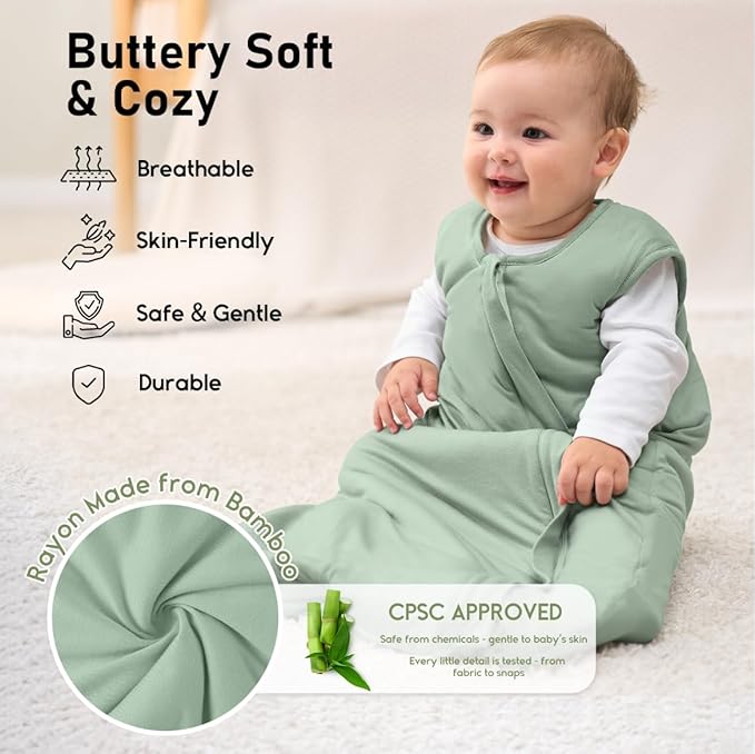 Yoofoss Rayon Made from Bamboo Baby Sleep Sack 0-6 Months 1.0 Tog Baby Wearable Blanket, Super Soft Infant Toddler Sleeping Sack 2-Way Zipper