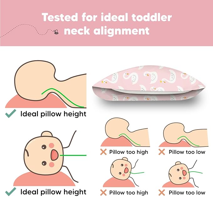 Toddler Pillow with Pillowcase - 13x18 My Little Dreamy Kids Travel Bed Pillows for Sleeping, Organic Cotton Small Pillowcase, Soft & Breathable, Machine Washable, Toddlers 2-5 Years Old (Swan Lake)