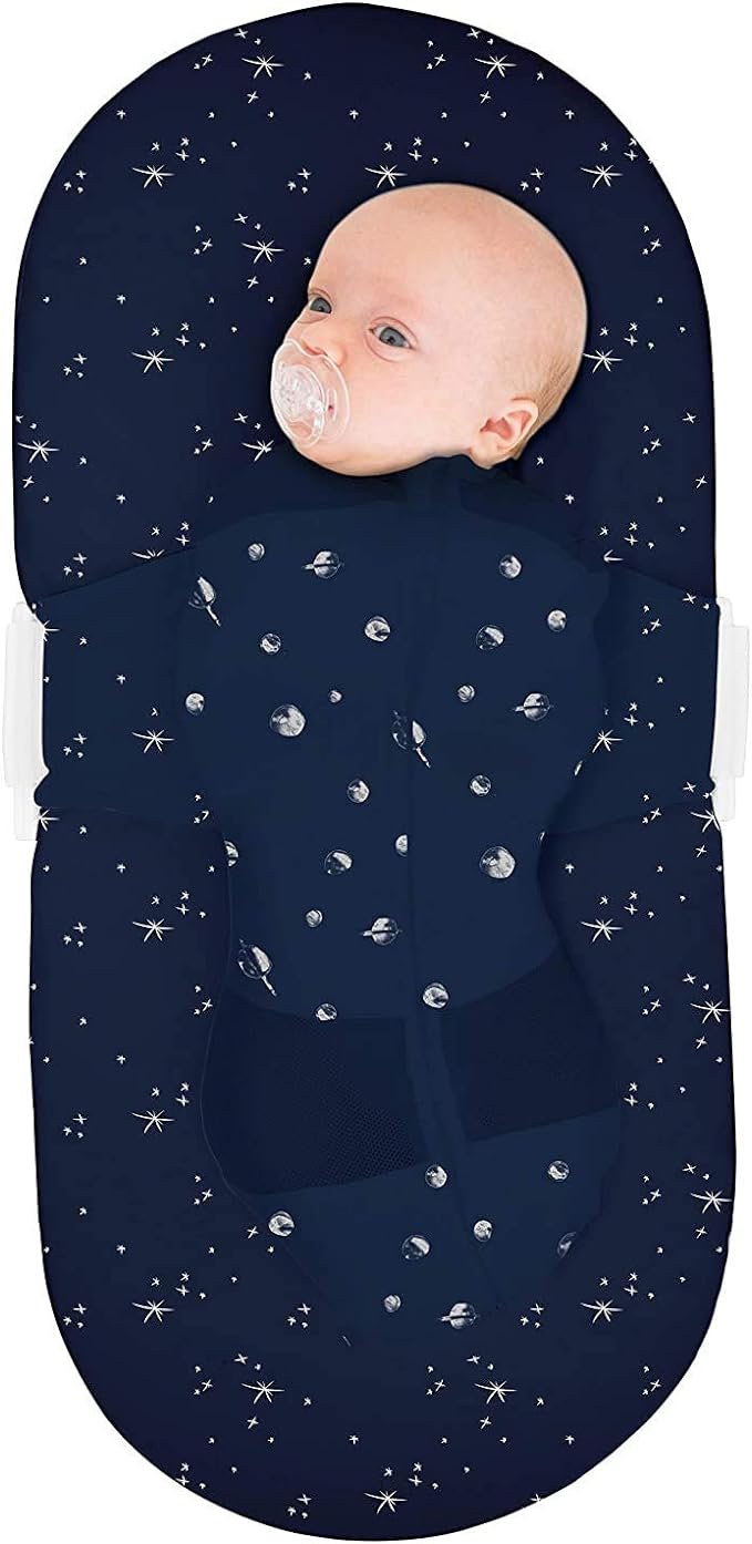 Happiest Baby SNOO Sleep Sack - 100% Organic Cotton Baby Swaddle Blanket - Doctor Designed Promotes Healthy Hip Development (Midnight Planets, Large)