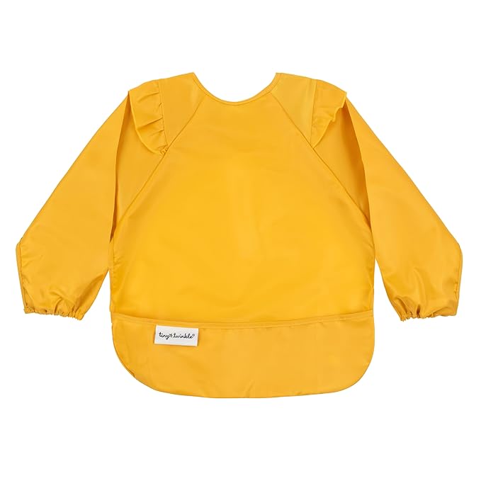 Tiny Twinkle Mess Proof Baby Bib,Waterproof Smock Baby Bib for Eating,Machine Washable Long Sleeve Bib,Baby Led Weaning,Toddler Bib,BLW Supplies(Dandelion, Large 2-4 Years)