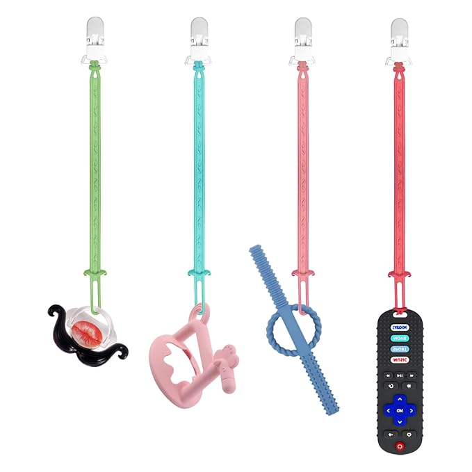 Baby Teething Toys, Food Grade Silicone Teethers for Babies 3 6 12 18 Months, Fake TV Remote Shape with Silicone Pacifier Clip Infant Chew Toys for Boys and Girls, Freezer BPA Free