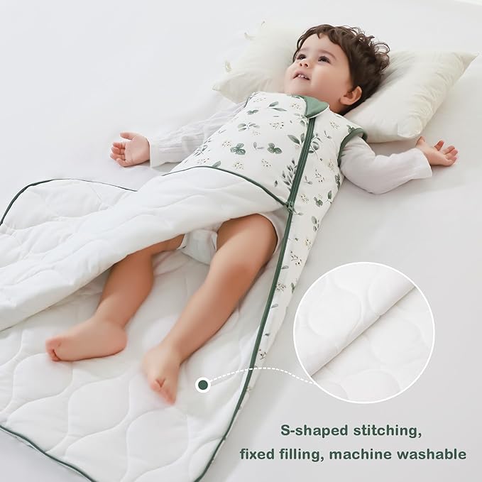 Mosebears Unisex Rayon Made from Bamboo Sleep Sack with 2-Way Zipper,2.5 Tog Baby Winter Sleep Sack(Plant,6-18 Months)