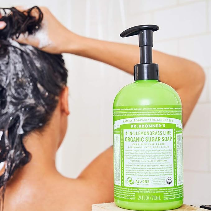 Dr. Bronner's - Organic Sugar Soap (Lemongrass, 64 Ounce) - Made with Organic Oils, Sugar and Shikakai Powder, 4-in-1 Use: Hands, Body, Face and Hair