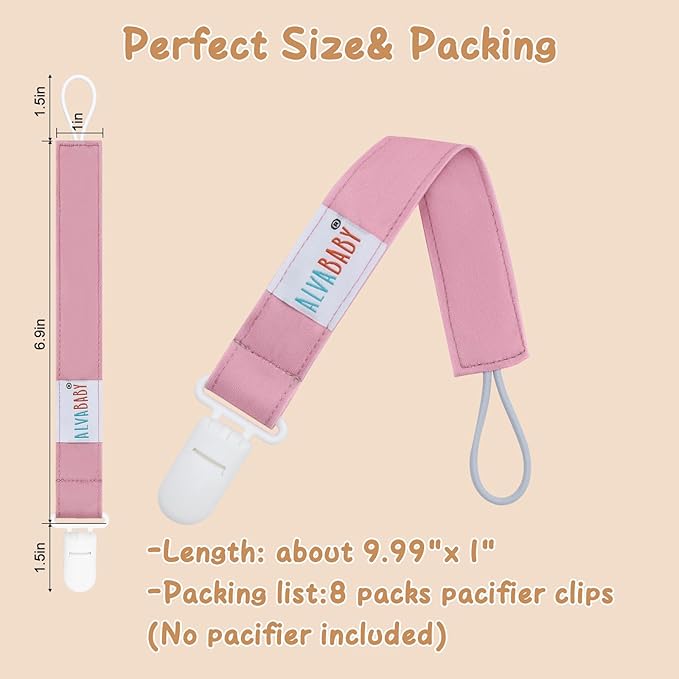 ALVABABY Pacifier Clips for Neutral Boys Girls 8 Pack Paci Binky Holder Leashes Brown Pink 8DP08-DA