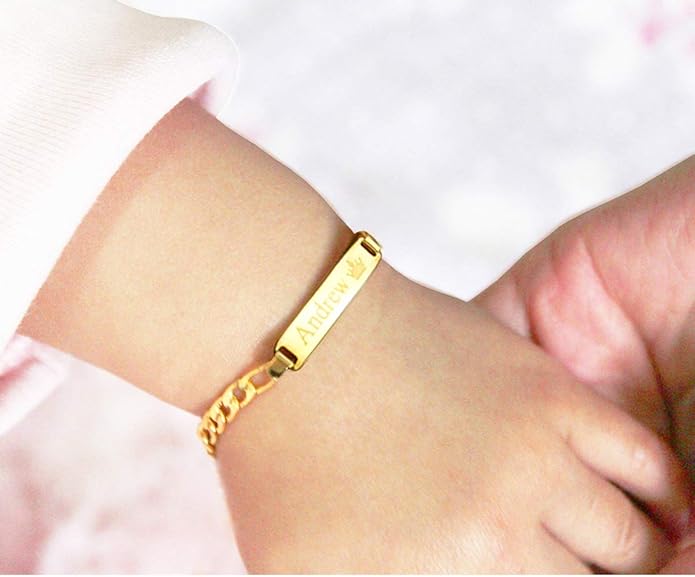 Tina&Co Personalized 18K Gold Plated Baby Name Bracelet Custom Bracelets for Kids Id Protection Bracelet Baptism for Girls