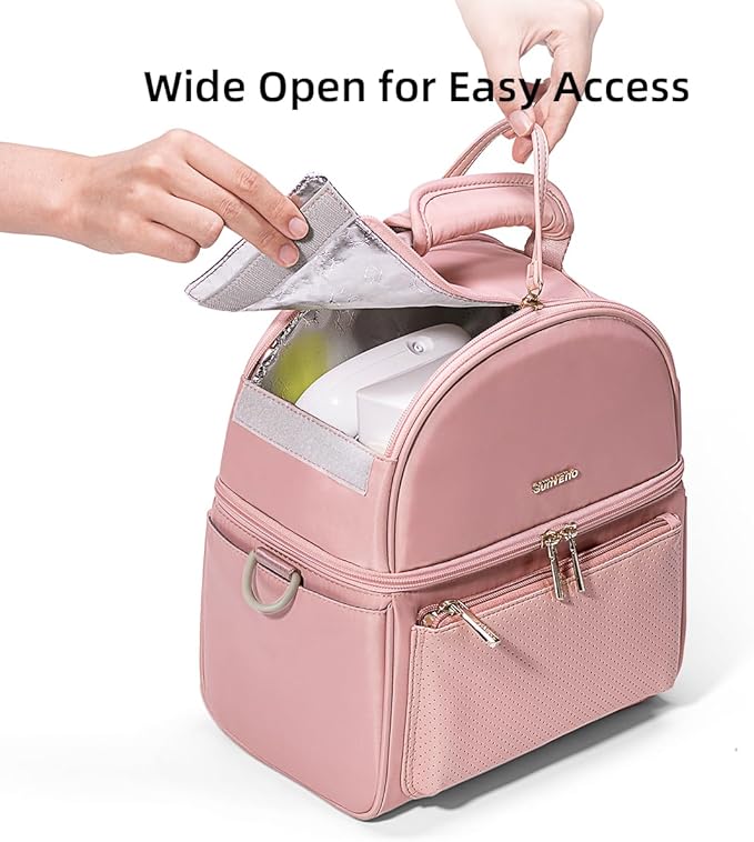 Sunveno Breastmilk Cooler Bag with 2 Ice Packs & Detachable EPP Insulation Box, 15-Hour Cold Retention Foil-Lined Leak-Proof Tote Fits 3 baby Bottles for On-The-Go Pumping Moms, Daycare & Travel,Grey