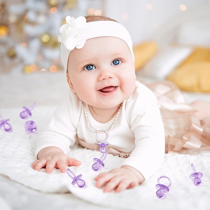 Jetec 48 Pieces 2.5 Inch Acrylic Baby Pacifiers Gender Reveal Party Decorations for DIY Baby Shower Birthday Party Favors(Purple)