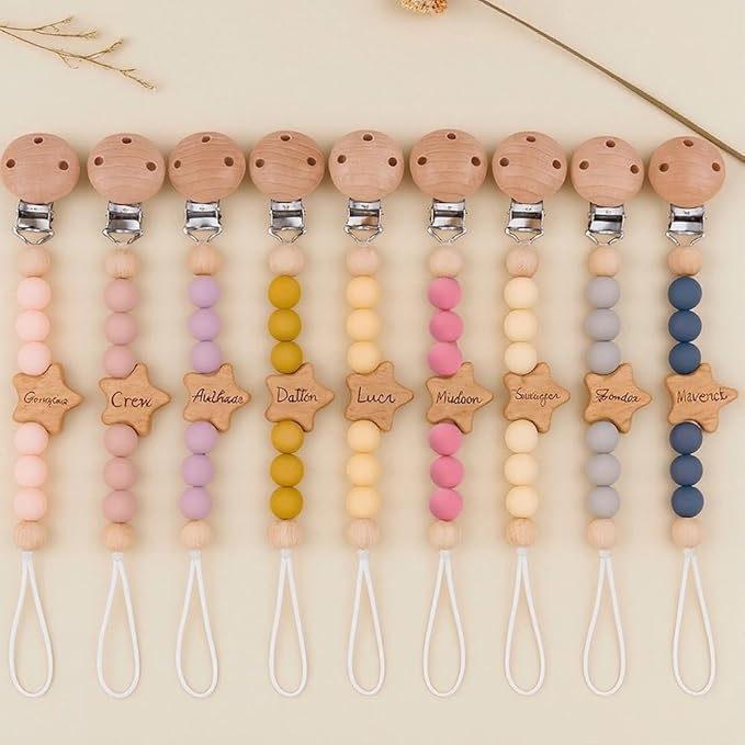 Personalized Pacifier Clip with Name Custom Stroller Clip Silicone Chain Holder Clips
