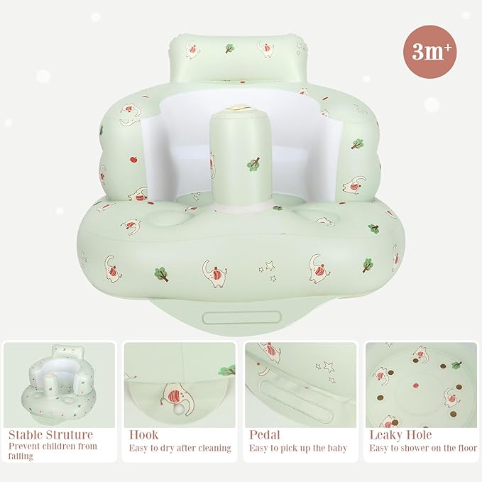 Inflatable Baby Seat, Inflatable Baby Chair for Babies 3 Months and Up, Summer Blow Up Chair with Built in Air Pump, Infant Floor Seats for Learning to Sit, Palying, Camping, Elephant