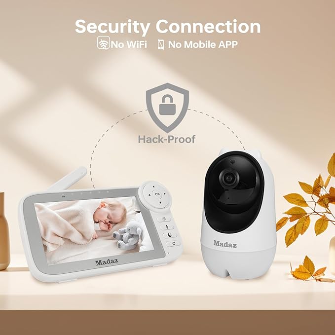 Madaz Video Baby Monitor with Color Night Vision - No WiFi, 5" HD Display, Lullabies, Temperature Sensor, 2-Way Talk, 1080P Pan-Tilt-Zoom Camera,1000ft Range + Night Light