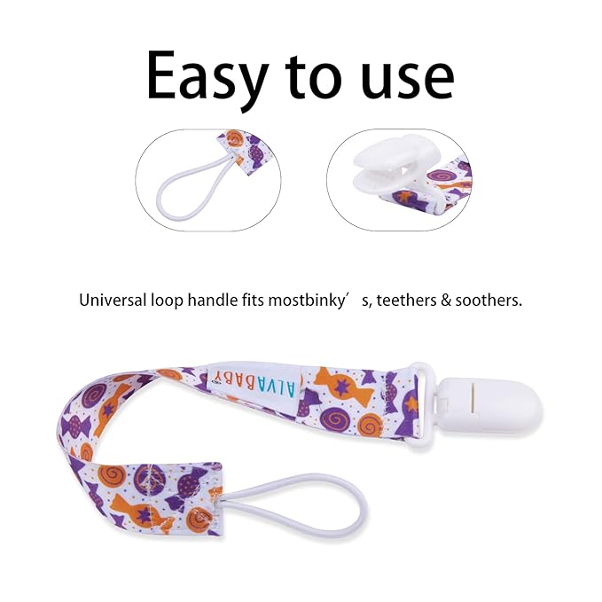 ALVABABY Baby Pacifier Clips for Boys Girls Halloween Pacifier Universal Holder Leash Pacifier Clip Binky Holder for Teether Toys Soothie 6 Pack 6DBP05-1