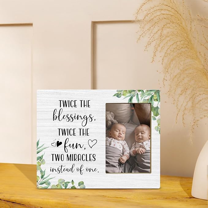 JioJio Chan Twins Picture Frame - 4 x 6 Inch Photo - Twice The Blessings Twice The Fun Twins Baby Items Gift For Boy girls Babies Mom Pregnancy Announcement Birthday Christmas
