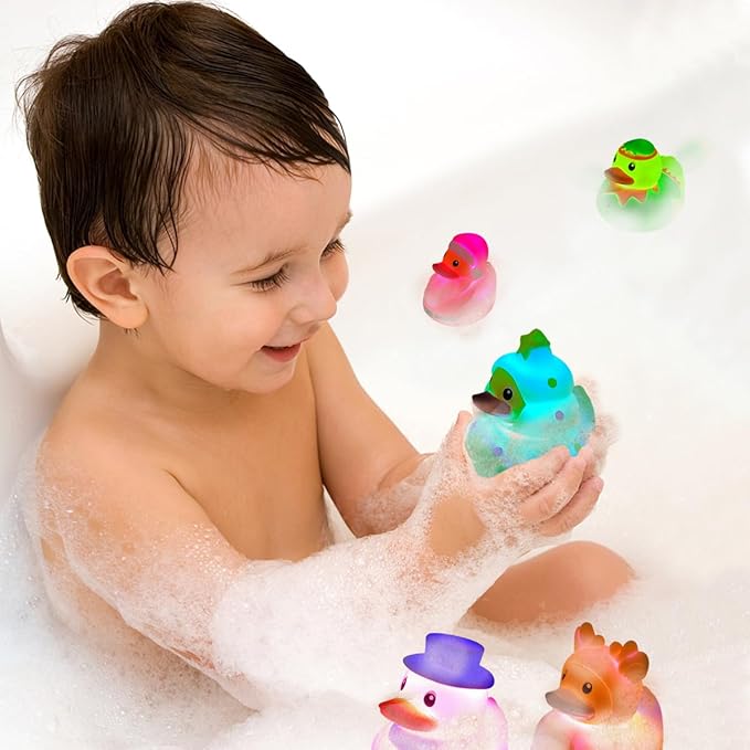 Jofan 6 Pack Light Up Ducks Bath Toys for Kids Toddlers Boys Girls Christmas Stocking Stuffers Party Favors Gifts