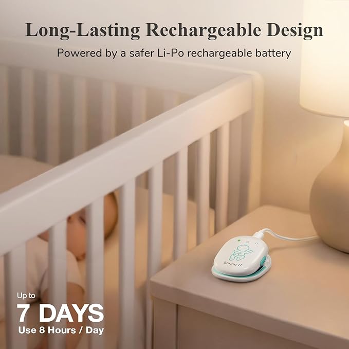 Sense-U Smart Baby Monitor Pro with Arousal Vibration, Audible and App Alerts: Tracks Abdominal Movement, Rollover, Feeling Temperature, Portable & Wearable Smart Sleep Monitor, Green
