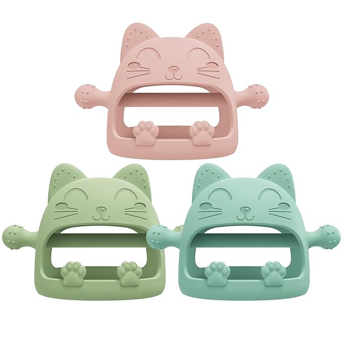 Baby Teether Toys,Silicone Teething Toys for Babies 0-6 Months,Never Drop Baby Chew Toys for Teething Relief, Teething Pacifiers,Baby Toys 0-6 Months,Ideal Gifts for Baby Shower(Cartoon Cat