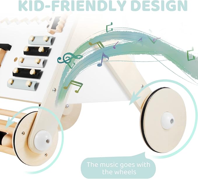 Beright Wooden Baby Walker with Roller, Push and Pull Learning Activity Walker, Multi-Functional Kidsโ Activity Toy, Multiple Activities Center, Develops Motor Skills & Stimulates Creativity, Natural