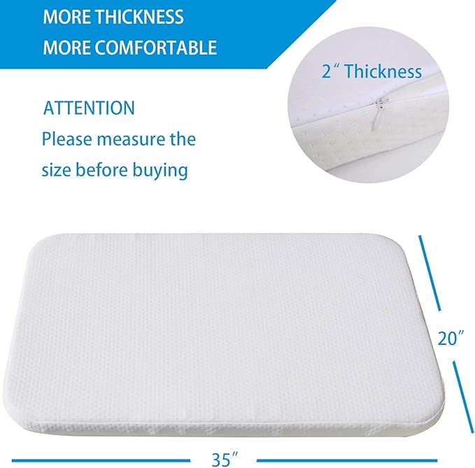 Mecc ecoh Baby Bassinet Mattress, 100% Breathable Cover, Water-Resistant Lining Rectangle 35x20x2 Fit for Dream On Me Skylar/AirClub/ANGELBLISS/Bold/Ezebaby/HARPPA/Larex/Li'l Pengyu/Make
