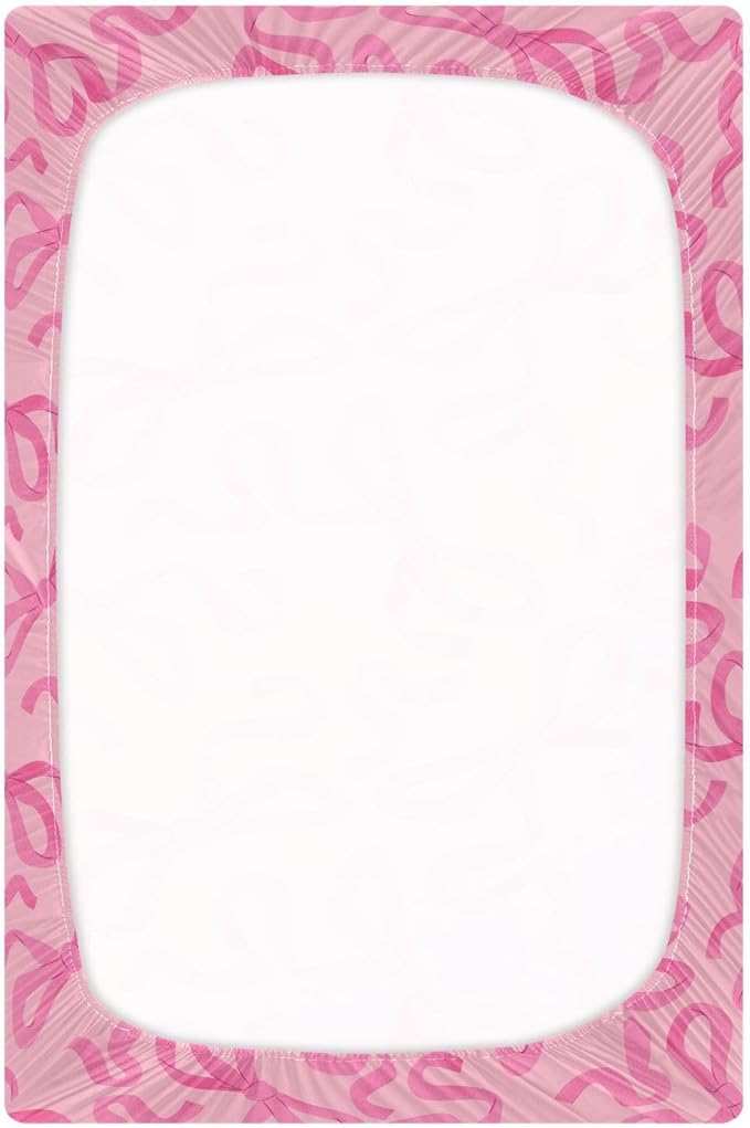 Pink Bow on Light Crib Sheets for Neutral Bassinet Play Sheets,Sheets Toddler Bed Sheets for Baby Boys Girs 39 * 27 * 5in