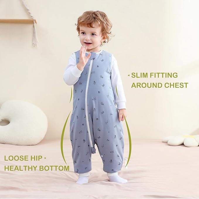 Super Soft Winter 2.5 TOG Sleep Sack with Feet, 100% Organic Cotton Warm Toddler Sleeping Sack with Legs, Ocean, Size L